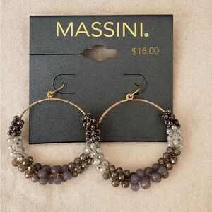 Massini Beaded Hoop Earrings Gold Tone Sparkle Gray Lilac NWT